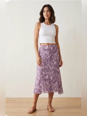 Vintage Pendleton Purple & White Floral 100% Silk Skirt - 14
